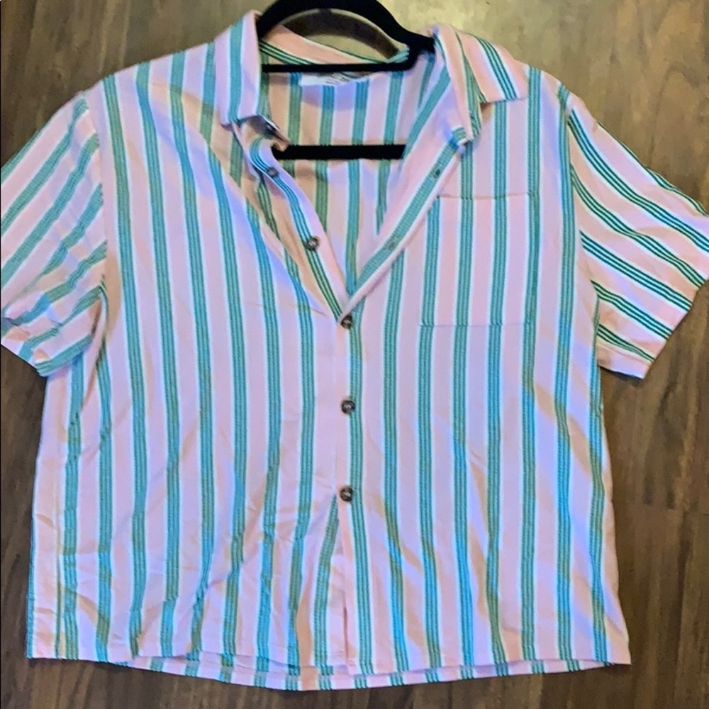 Pink and green striped top